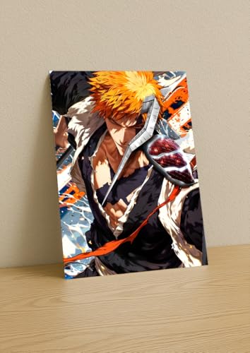 Image of NIJUKA Anime Printed A4 Size Metal sheet Poster For Home And Room Decoration | For Anime Art Fans Boys And Girls (Ichigo Korosaki Bankai User)