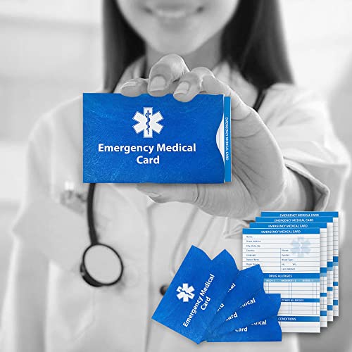 Emergency Medical Cards for Wallet (4 Pack) Tri-Folding with Tyvek Sleeves - Emergency Contact ID Wallet Card Blue, White 3.5*2 inch2