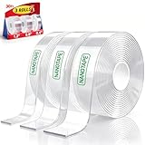 3 Rolls Double Sided Tape Heavy Duty - Total 30FT, Extra Strong Nano Tape Adhesive Strips Filament Tape, Clear Mounting Tape Removable Two Sided Adhesive Tape for Walls, Posters, Rug, Picture Hanging