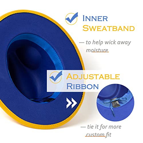 Lisianthus Womens & Mens Fedora Hats Two Tone Felt Dress Panama Hat A Blue- Yellow & Blue #TOP4