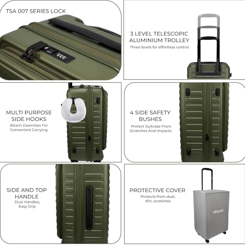 Image of F Gear Windsor Small 56cm German Makrolon Polycarbonate|Japanese Hinomoto Wheel|Front-Opening Trunk-Style Hard Luggage|Cabin Suitcase Travel|Laptop Sleeve, Expandable, Anti-Theft Zipper| Army Green