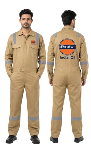Indian Oil Corporation Limited (IOCL) Heavy Cotton Coverall Boiler Suit | Khaki Full Sleeve One Piece Workwear with Reflective Tape & Utility Pockets for Men-image-43