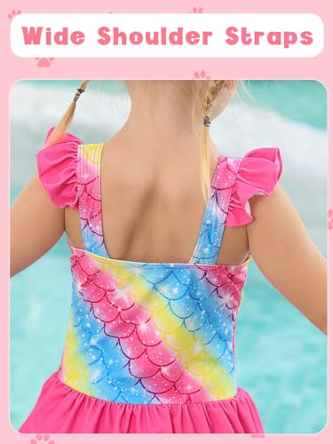 Image of Toddler Girls One Piece Ruffle Swimsuit Mermaid Bathing Suit 2-7Y | UPF 50+ quick-dry girls swimsuit,Cute flutter sleeves and ruffled hem,Mermaid Swimwear for pool,party,beach vacation.