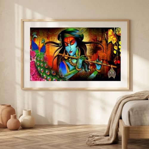 Image of Print Panda Fabulous Landscape Krishna Religious wall Poster for Home Decor, Living Room, Bed Room, Kids Room, Play Room, Restaurant, Hotel (Self Adhesive Vinyl, Water Proof) (36 x 18 Inch)