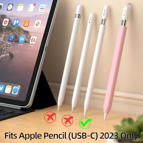 Image of Pencil Case for Apple Pencil (USB-C) 3rd Generation Silicone Protective Cover Sleeve, Supports Magnetic Attachment 3rd Gen (Pink)