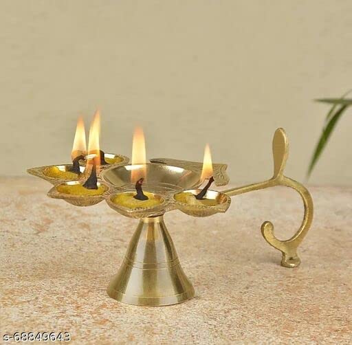 Denique Brass Panch Aarti Diya,Pancharti Oil Lamp Panchmukhi Jyoti Diya for Home Temple Diwali/Navratri/Any Festival & Pooja 4