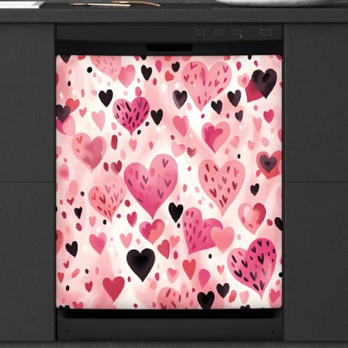 Copertura magnetica per lavastoviglie, decorazione per porta d'ingresso, motivo cuore rosa, romantico, per frigorifero, per elettrodomestici da cucina, 58,4 x 66 cm