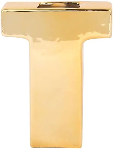 Miniatura 6 de Efavormart - Florero de cerámica chapada en oro brillante de 6 pulgadas, con letra T, maceta para centro de mesa