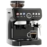 HOMCOM Espresso Machine 15 Bar, Coffee Maker with Milk Frother, Fast Heating, Adjustable Temp, Grinder, Removable Water Tank for Barista Level, Espresso, Latte, Cappuccino, Black