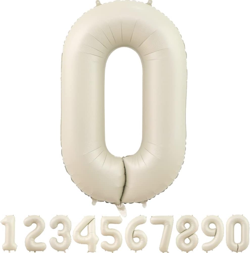 THE GIFT FACTORY Cream White Matte Color Number Balloon 32-Inches (Number 0)