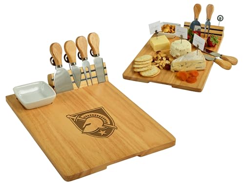 Picnic at Ascot NCAA Army Academy Officially Licensed Black Knights Bamboo Cheese/Charcuterie Board with Ceramic Bowl, Knife Set & cheese Markers