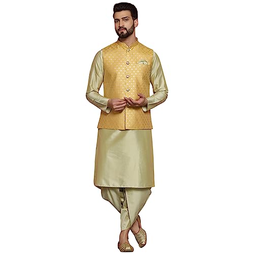 Image of Kisah Men's Cotton Printed Jacket Set with Nehru Jacket Regular Fit | Designer Ethnic Layering | Wedding & Occasion Wear