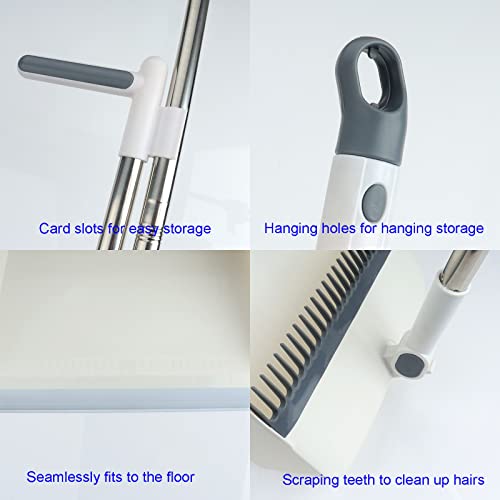 Roellgs Besen Kehrschaufel Set mit Kammzähnen Winddicht Vertikal Langstiel Besen Kit Kehrschaufel Set Haushalt Reinigung Sweep (Weiß) – Bild 7
