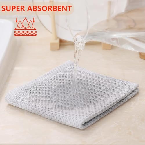 Image of 100% Cotton Kitchen Dish Cloths, 6 Pack Waffle Weave Ultra Soft Absorbent Dish Towels for Drying Dishes Quick Drying Kitchen Towels Dish Rags, 13.4 X 13.4 Inches (Light Grey, Pack of 2)