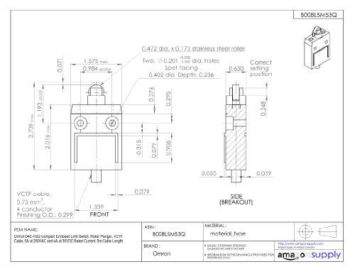 image for Omron D4C-1502 Compact Enclosed Limit Switch, Roller Plunger, VCTF Cab