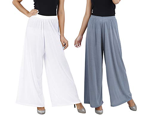 Image of Buy That Trendz Palazzo Pants for Women Cotton Rayon Elasticated Regular Fit Flared Wide Leg M to 6XL Pack of 2