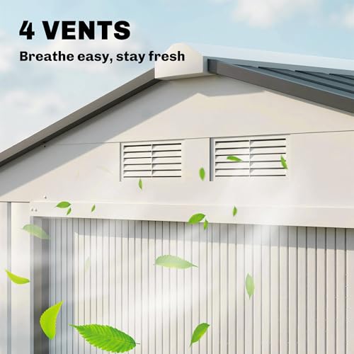 Outsunny Casetta Da Giardino 2.5M² In Acciaio Zincato Con Basamento E Prese D'aria, Capanno Porta Attrezzi Con Tetto Inclinato, Doppie Porte Scorrevoli Bloccabili, 213X130X185 Cm, Bianco Argentato - 8
