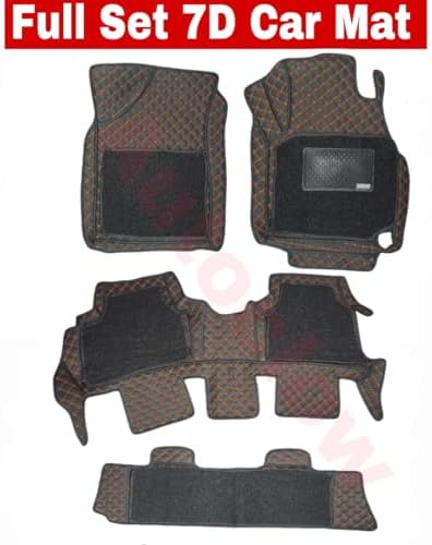 Autoclow/Premium 7D Car Mat for Toyota Fortuner (Model:2017-2025) || Luxury Leather Dual-Stitch 7D Car Mat Full Set || 100% Waterproof || Color : TAN Stitch-Black Grass (Design-1)