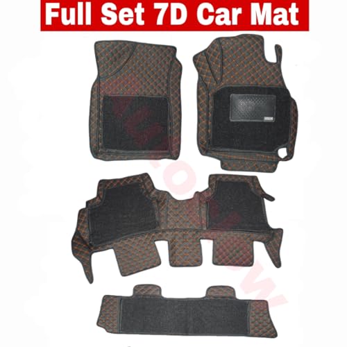 Image of Autoclow /Premium 7D Car Mat for Ford Endeavour (Model:2016-2026) || Luxury Leather Dual-Stitch 7D Car Floor Mat Full Set || 100% Waterproof || Color : TAN Stitch-Black Grass (Design-1)