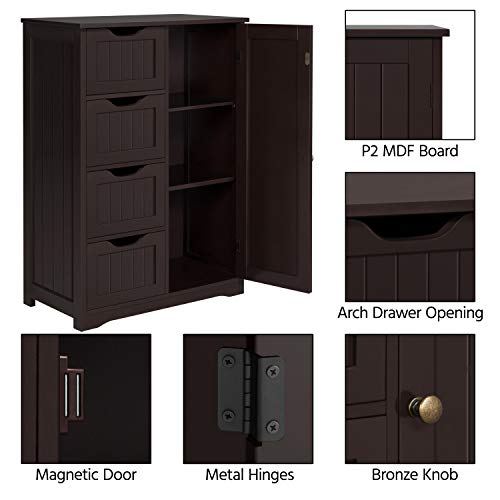 image for Yaheetech Wooden Bathroom Floor Cabinet, Side Storage Organizer Cabine