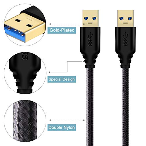 Fasgear USB 3.0 A to A Cable (3ft/1m) – Nylon Braided USB to USB Cable Male to Male Cord 5Gbps for Hard Drive Enclosures, Modems, Cameras (3ft, Black) 1