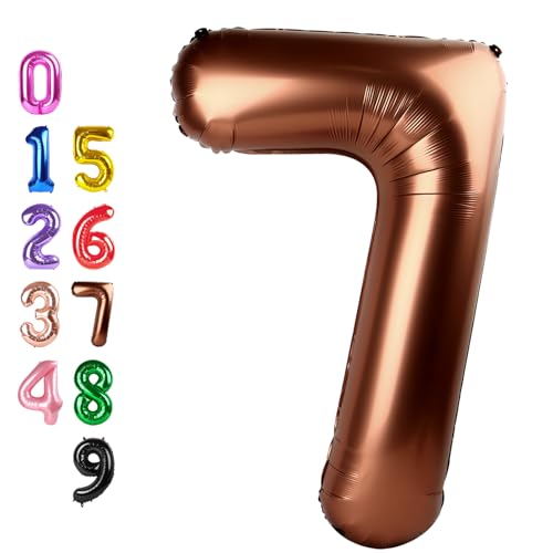 Image of Number Balloons 7 Balloon Brown for 7th Birthday Party Decorations, 40 inch | Saturated Color, Large 40 inch, With Inflation Straw & Hanging Holes, Great for Thanksgiving, Vintage & Cowboy Theme Party