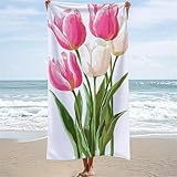 Toalla Playa XXL 90x180 cm Toalla Gimnasio Microfibra, Rosa Toallas Baño Grandes, Absorbente, Secado Rápido, Ligera, Espaciosa y Repelente a la Arena Toallas de Playa, Gimnasio,Viajes, Tulipán W-1262
