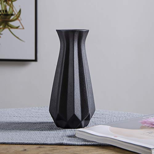 image for Gemseek 8 Inch Black Ceramic Flower Vase, Modern Table Vase for Living