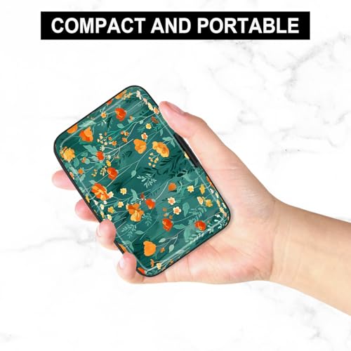 Image of Card Holder Credit Cards Holder for Women RFID wallet women Business Card Holder Wallet Mini Aluminum Card Wallet RFID Blocking Slim Metal Hard Card for Women, Flowers and Plants