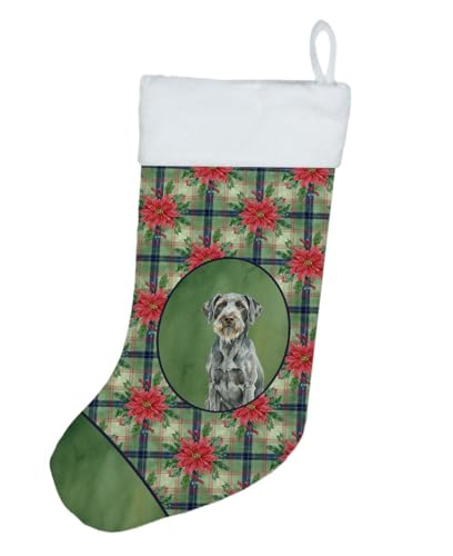 Caroline's Treasures Steel Gray Wirehaired Pointing Griffon Christmas Poinsettas Holiday Stocking Double-Sided Print, Polyester Suede,11x18, Made in USA