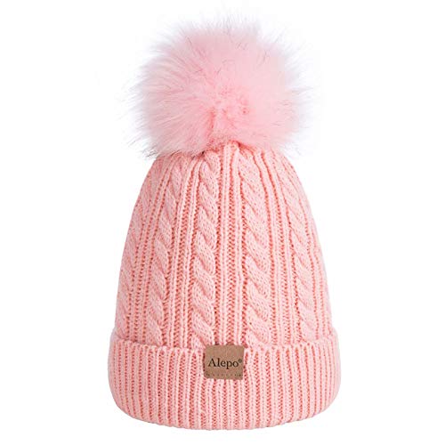 Kids Winter Beanie Hat, Children s Warm Fleece Lined Knit Thick Ski Cap with Pom Pom for Boys Girls (Pink)
