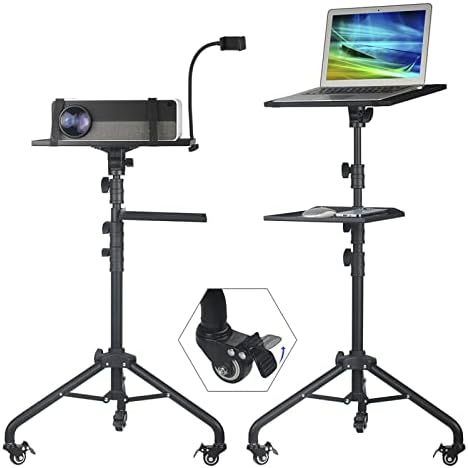 VIVEMCE Projector Stand Tripod on Wheels,Projector Tripod Stand Adjustable Height 29 to 52 Inch,with Removable Mouse Tray and Phone Holder,Portable Laptop Tripod Stand