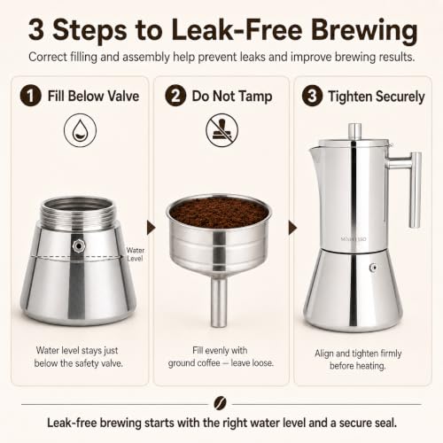 Image of Mixpresso 9 Cup Stainless Steel Moka Pot Stovetop Espresso Coffee Maker | Premium 304 stainless steel with induction-ready base, heat-resistant handle, safety valve and dishwasher-safe design