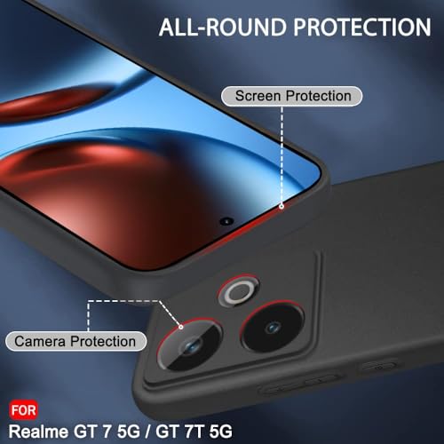 Image of TheGiftKart Sleek Back Cover Case for Realme GT 7 5G / GT 7T 5G / GT 7 Dream Edition | Slim Fit Protective Design | Ultra Matte Finish | Camera Protection Bump | Soft Silicon Cover (Silicone, Black)