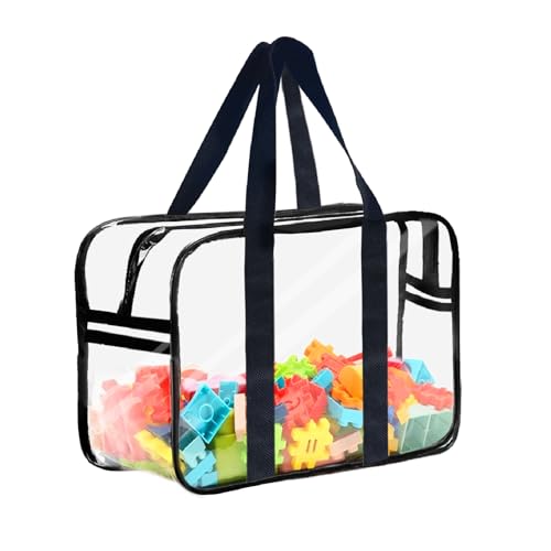 Clear Toy Storage Bag with Zipper - Organizing Bags for Home Travel with Handles - for Building Blocks, Puzzle, Book, Board Game(1, X-Large)