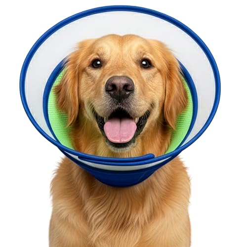 Soft Dog Cone Collar After Surgery – Adjustable Recovery Cone for Medium & Large Dogs – Double-Layer Protective Elizabethan Collar for Wound Protection & Licking Prevention – Comfortable - Blue