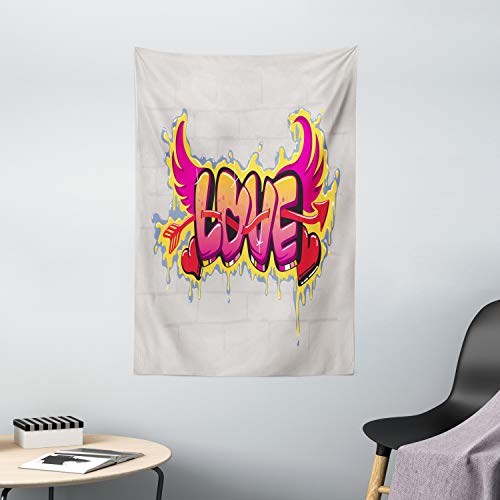 Ambesonne Love Tapestry, Love Lettering Brick Wall Brushing Dripping Street