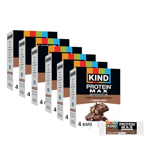 Image of KIND Protein MAX Bars, Dark Chocolate Crisp, Gluten Free, Low Sugar, High Fiber Snacks, 20g Protein, 24 Count