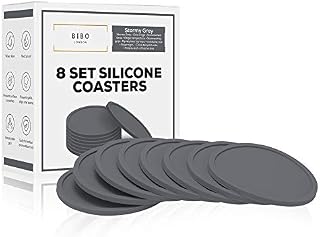 Set of 8 Stormy Grey Drink Coasters by BIBO London. Heatproof Drinks Mats - Protecting All Table Surfaces Including Wood, Glass, Marble, Stone.
