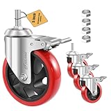 JULANG Heavy Duty 5 inch Caster Wheels 1/2 Threaded Stem Casters Set of 4 (2800lbs,Stem Diameter 1/2