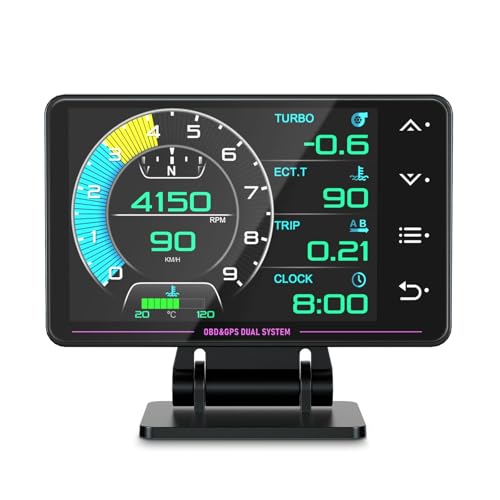 Obd2 Gauge Display, XS New 1,Heads Up Display with Vehicle Inclinometer, Multi-Function Digital Instrument Cluster with Speed, RPM for All Cars.