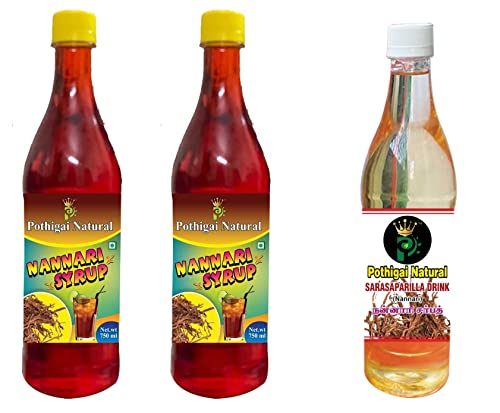 Image of Pothigai Natural Combo Nannari Syurp /Nannari Sharbat Syrup Organic /Pure and Natural coolant / 100% Natural - 1500ml (Pack of 2) & Get 750ml Sarasaparilla drink Free!!!!!!!!!!!!!!!!!!!