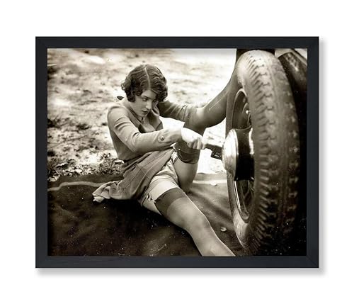 Poster Master Vintage Woman Mechanic Poster - Retro Changing Car Tire Print - Photography Art - Chic Gift for Him, Her, Men, Women - Wall Decor for Garage, Man Cave, Bedroom - 16x20 UNFRAMED Wall Art