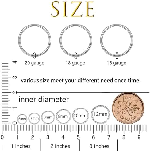 6pcs Hypoallergenic Nose Rings 20G 18G 16G 316L Surgical Steel Earrings Tragus Septum Piercing Nose Hoop Lip Rings Helix Cartilage Rook Earrings for Women Men 6/7/8/9/10/12mm (6PCS 18G Silver)