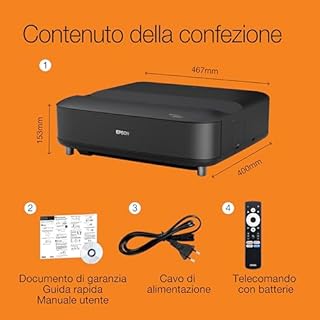 Epson Lifestudio Grand EH-LS670B Nero metallizzato, videoproiettore laser intelligente a ottica ultra-corta, 4K PRO UHD, Sound by Bose, Google TV, schermo fino a 120", garanzia di 5 anni*
