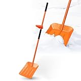 Snow Shovel, 69 Inch Adjustable Handle Snow Shovel for Driveway Large Capacity Shovel with Ergonomic Back-Saving Tool Handle for Car Emergency Camping Garden, Orange