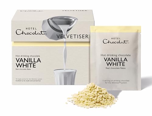 Hotel Chocolat Vanilla-White Hot Chocolate Sachets - Luxury Chocolate Flakes - Pack of 10 Single-Serve Sachets 310g - Suitable for Vegetarians