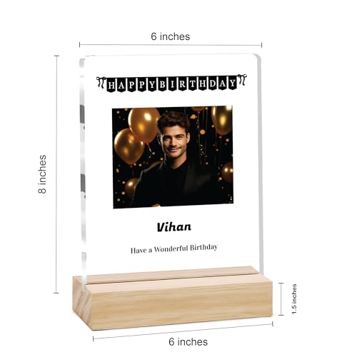 Image of Giftplease Personalized Happy Bithday Photo Plaque with Photo | Custom Friendship Gift with Wooden Stand | Best Friend Birthday Keepsake for Him or Her CS 06