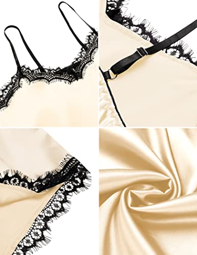 Ekouaer Sexy Lace Silk Satin Pajamas Cami Lingerie Sets 2 Piece Pjs Sleepwear Loungewear Bridal Gift For Women Champagne Small #TOP4