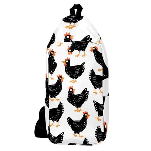 Sac à dos à bandoulière imprimé poules noires, format compact 16x36.5cm